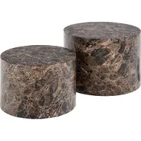 Ebuy24 Dice Couchtisch, modern, rund, Marmor, Braun, Set aus 2 Tischen, 58x58x40 cm