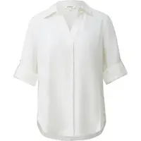 s.Oliver Hemdbluse , Damen, Gr. 34, weiß, Web, Obermaterial: 52% Leinen, 48% Viskose, unifarben, regular fit normal, V-Ausschnitt, Manschette, Blusen Hemdbluse, mit 3/4-Ärmeln