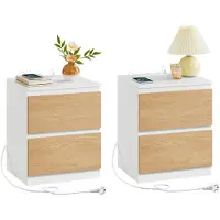 Vasagle Nachttisch 2er Set mit Steckdosen und Schubladen mandelgelb LET821Y02