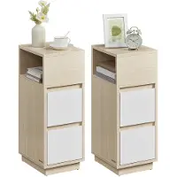 Vasagle KAILYN Kollektion - Nachttisch 2er Set 2 Schubladen offenes Fach naturbeige-wolkenweiß LET856N01