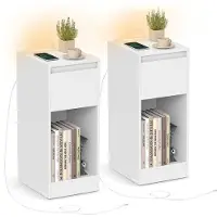 Vasagle Nachttisch mit LED Beleuchtung USB Anschlüssen und Schublade LET610W01