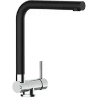 VIZIO Wasserhahn Vorfenster Küchenarmatur Umklappbar 45 CM mit 360° Schwenkbarem L Auslauf Verchromt Schwarz Granit