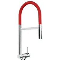 VIZIO Wasserhahn Vorfenster Küchenarmatur Umklappbar 45 CM mit 360° Schwenkbarem Auslauf Abnehmbare 2 Strahl Handbrause Verchromt Rot