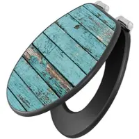 Banjado Anthrazit Toilettendeckel Mit Absenkautomatik WC-Sitz Soft Close Hygienischer Klodeckel MDF Mit Motiv Blaue Holzlatten