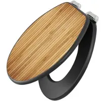 Banjado Anthrazit Toilettendeckel Mit Absenkautomatik WC-Sitz Soft Close Hygienischer Klodeckel MDF Mit Motiv Bambusholz