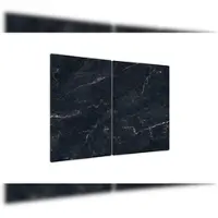 Allboards Glas Herdabdeckplatte Schneidebrett SCHWARZER MARMOR 2er Set Arbeitsplatte Herdschutz Deko für Küchen Gehärtetes Glas, 2 Stück – 52x30cm