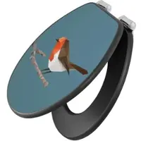 Banjado Anthrazit Toilettendeckel Mit Absenkautomatik WC-Sitz Soft Close Hygienischer Klodeckel MDF Mit Motiv Abstrakter Vogel