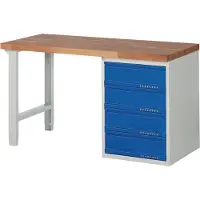 TECWERK Werkbank Ser.BK 650 B1500xT700xH840mm Buche massiv grau/blau 4 Schubl.