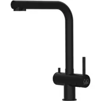 VIZIO 3 Wege Wasserhahn Küchenarmatur Edelstahl Massiv mit 360° Schwenkbarem L Auslauf PVD Schwarz Matt
