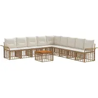 vidaXL Outdoor-Sofagarnitur 10 pcs Natürlich und Cremweiß Polyester