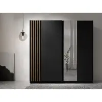 AX Living Kleiderschrank schwarz mit Spiegel 202 cm – Beralto Artisan Lamellen