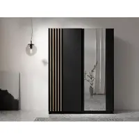 AX Living Kleiderschrank schwarz mit Spiegel 150 cm – Beralto mit Lamellen