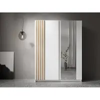 AX Living Kleiderschrank weiß mit Spiegel 150 cm – Beralto mit Lamellen