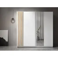 AX Living Kleiderschrank weiß mit Spiegel 200 cm – Beralto mit Lamellen