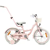 Sun baby Mädchen fahrrad Kinderfahrrad für Mädchen 16 Zoll Fahrrad mit Schiebestange Stützrädern Korb Klingel V-Brake Bremsen & Aufklebern Flower Retro bike