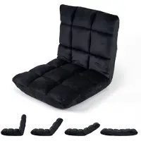 Costway Bodenstuhl mit Verstellbarer Rückenlehne, Bodensessel gepolstert, Bodenkissen faltbar, Meditationsstuhl, Relaxsessel, Thaikissen, Schwarz
