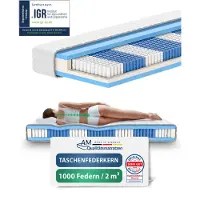 AM Qualitätsmatratzen | 1000 Federn 7-Zonen Taschenfederkernmatratze - 160x220 cm - H3 | Tonnentaschenfederkernmatratze | 160/220 | Federkernmatratze | Härtegrad H3 | 7 Zonen | 24 cm Höhe