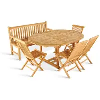 Ab:stil.art.moebel SAM Gartenmöbel Set 6tlg mit Bank Teak Gartentisch ausziehbar 120-170 cm BORNEO/MENORCA