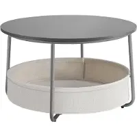 Vasagle Couchtisch rund mit Korb aus Stoff zementgrau-cremeweiß LCT244G01