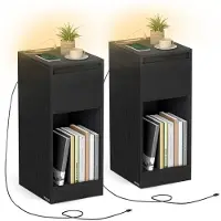 Vasagle Nachttisch mit LED Beleuchtung USB Anschlüssen und Schublade LET710B01
