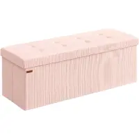 Songmics Sitzbank mit Stauraum, klappbarer Fußhocker, 38 x 110 x 38 cm, Bettbank, Staufach, 300 kg Tragfähigkeit, Wohnzimmer, Schlafzimmer, Eingangsbereich, Rosé