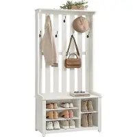 Vasagle Wieszak na ubrania ławka na buty 35x81x180 biały