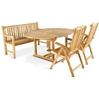 Ab:stil.art.moebel SAM Gartenmöbel Set 4tlg mit Bank Teak Gartentisch ausziehbar 120-170 cm BORNEO/ARUBA