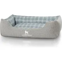 Knuffelwuff Hundebett Lennard aus Velours mit Karomuster M-L 85 x 63cm Grau/Grün