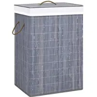 Helloshop26 - Wäschekorb mit 2 Fächern grauer Bambus 72 l 02_0006205