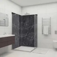 Dedeco Eck-Duschrückwände Aluminium wasserfest Motiv: Marmor V7, 2 x 100x210x0,3cm, Fliesenersatz fugenlos Wandverkleidung Wandpaneele, Germany