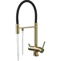 OEM Wasserfilterhahn, Doppelauslauf-Design, Rotation Wasserreinigungsfunktion, Gebürstetes Gold A