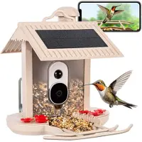 Hibirds Vogelhaus mit Kamera - Vogelbeobachtungskamera mit Solarbetrieb Beige - HB-F1-BEIGE