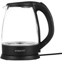 SOKANY , Wasserkocher 1500W Glas 2L mit 360° Sockel Beleuchtung, Schwarz
