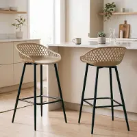 Idimex Barhocker IREK in beige im Retro-Design, bequemer Tresenhocker im 2er Pack, praktischer Bistrostuhl aus Kunststoff
