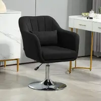 SUGIFT Esszimmerstuhl drehbar höhenverstellbar, Bürostuhl Küchenstuhl Leinenoptik Polyester, Schwarz | 60 x 60 x 79–91 cm | bis 136 kg | 360° drehbar