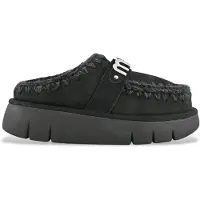 Mou für Damen. MU.FW531001A Bounce Clogs Leder Clogs Metall-Logo schwarz (38), 3 bis 5 cm, Keine, Lässig