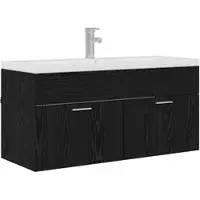 Helloshop26 - Moderner wandmontierter Badezimmerschrank praktischer Stauraum 100 x 38,5 x 46 cm Holzwerkstoff aus schwarzer Eiche