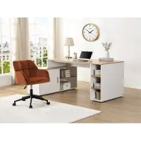 Vente-unique Eckschreibtisch mit Stauraum - MDF - Weiß und naturfarben - ROMIARA