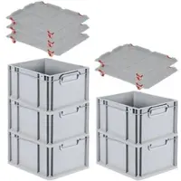 Proregal SparSet 5x Eurobox NextGen Economy mit Auflagedeckel & 4x Verschlüsse Rot, Griffe zu, HxBxT 22x30x40cm, 20L, Eurobehälter, Box