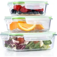 Alpina Frischhaltedosen mit Deckel aus Glas - 3-Teilig Meal Prep Boxen - Mikrowelle, Gefrierschrank, Ofen und Spülmaschine Sicher - 370, 640, und 1050 ml