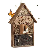 Relaxdays Insektenhotel 50 cm groß, Zum Aufhängen, Bienenhotel und Schmetterlingshaus, Geflämmtes Holz, natur