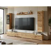 MINIO go for it , VEVE XXL, Wohnwand 300 cm, LED, TV-Lowboard, Wandregal, grifflose Fronten, hängend oder stehend, Wotan Eiche Farbe
