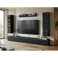 MINIO go for it , VEVE XXL, Wohnwand 300 cm, LED, TV-Lowboard, Wandregal, grifflose Fronten, hängend oder stehend, Schwarz Farbe