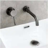 Markenlos Wandmontierter Badezimmer-Wasserhahn, Wandmontage-Wasserhahn, Messing-Waschtischarmatur, Waschtischarmaturen mit 360-Grad-Schwenkauslauf, Einhand-Wandmontage-Waschtischarmatur, Gun Grey