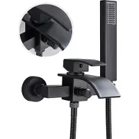 OEM Badezimmer Badewannenarmatur, Wandmontage, Wasserfallauslauf, Matte Schwarz C