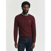 Gant für Herren. 8050601 Rundhalspullover mit Zopfmuster aus burgunderfarbener Baumwolle (XXL), Lässig, Kastanienbraun, Bordeaux