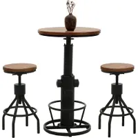 Mendler Set Bartisch + 2x Barhocker MCW-N17, Barstuhl Stehtisch höhenverstellbar drehbar Fußablage Industrial Holz braun