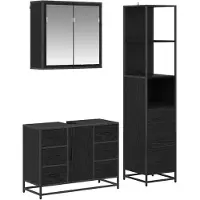 vidaXL Badezimmermöbel-Set 3 pcs Schwarz Eichen-Optik Holzwerkstoff