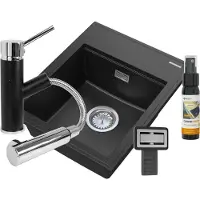 Granitan - Granitspüle - Küchenspüle - 50x40 cm - Schwarz - mit Armatur CADO und Siphon - Spülbecken - ALOR