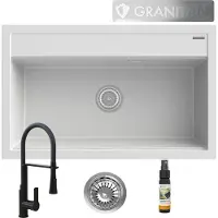 Granitan - Granitspüle - Küchenspüle - 80x50 cm - mit Armatur und Siphon - Spülbecken